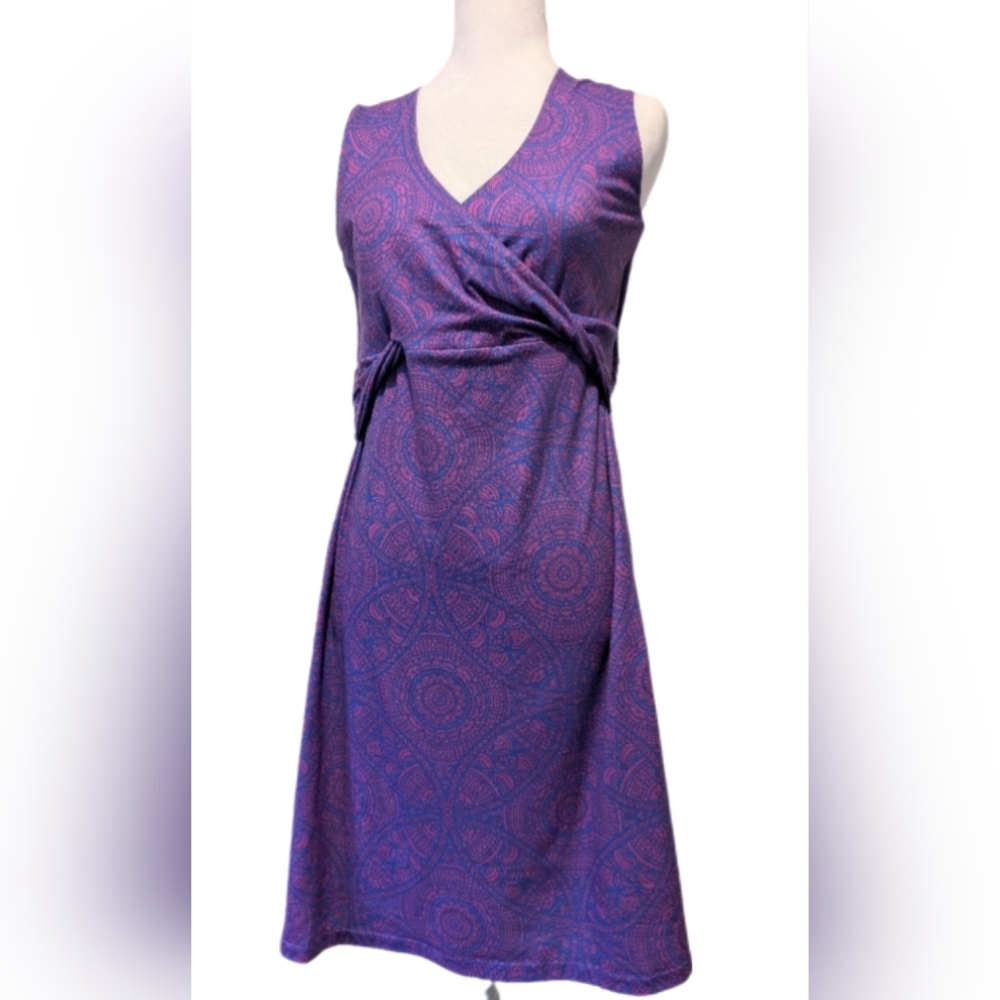 PrANa Sleeveless Empire Waist Wrap Summer Dress Mandala Tattoo Print -L-